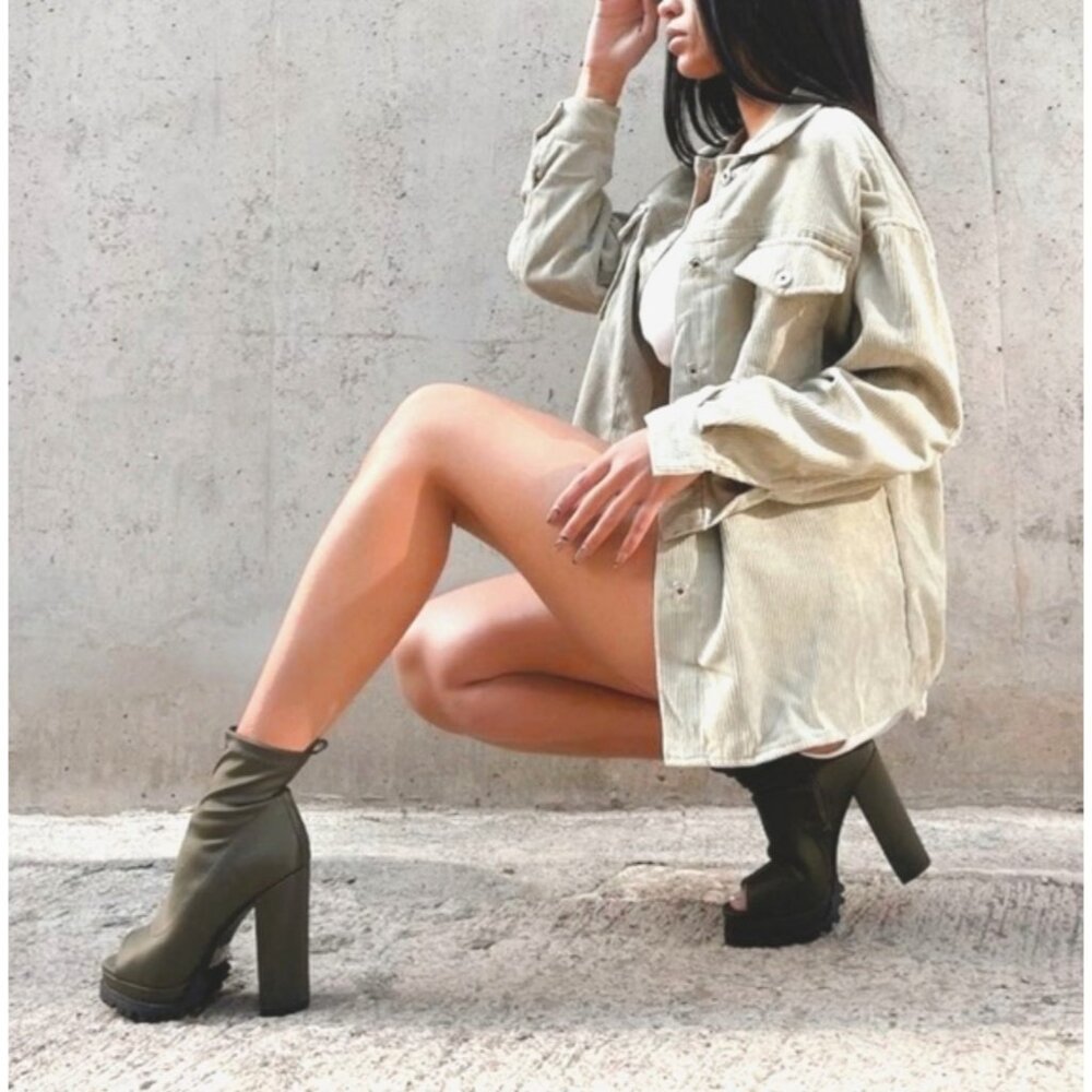 NIB Black Platform Open Toe Chunky Heel Lug Sole Casual Sexy Ankle Boots 10 - Picture 5 of 16